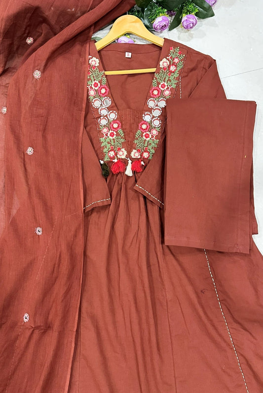Embroidery Cotton A-Line Kurta Set_KE-0211-15