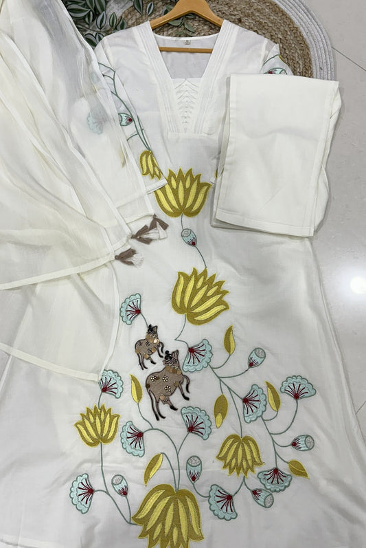 Embroidery Cotton A-Line Kurta Set_KE-0211-14