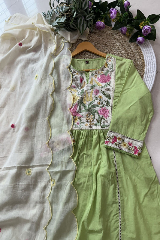 Premium Embroidery Cotton A-Line Kurta Set_KE-0211-52