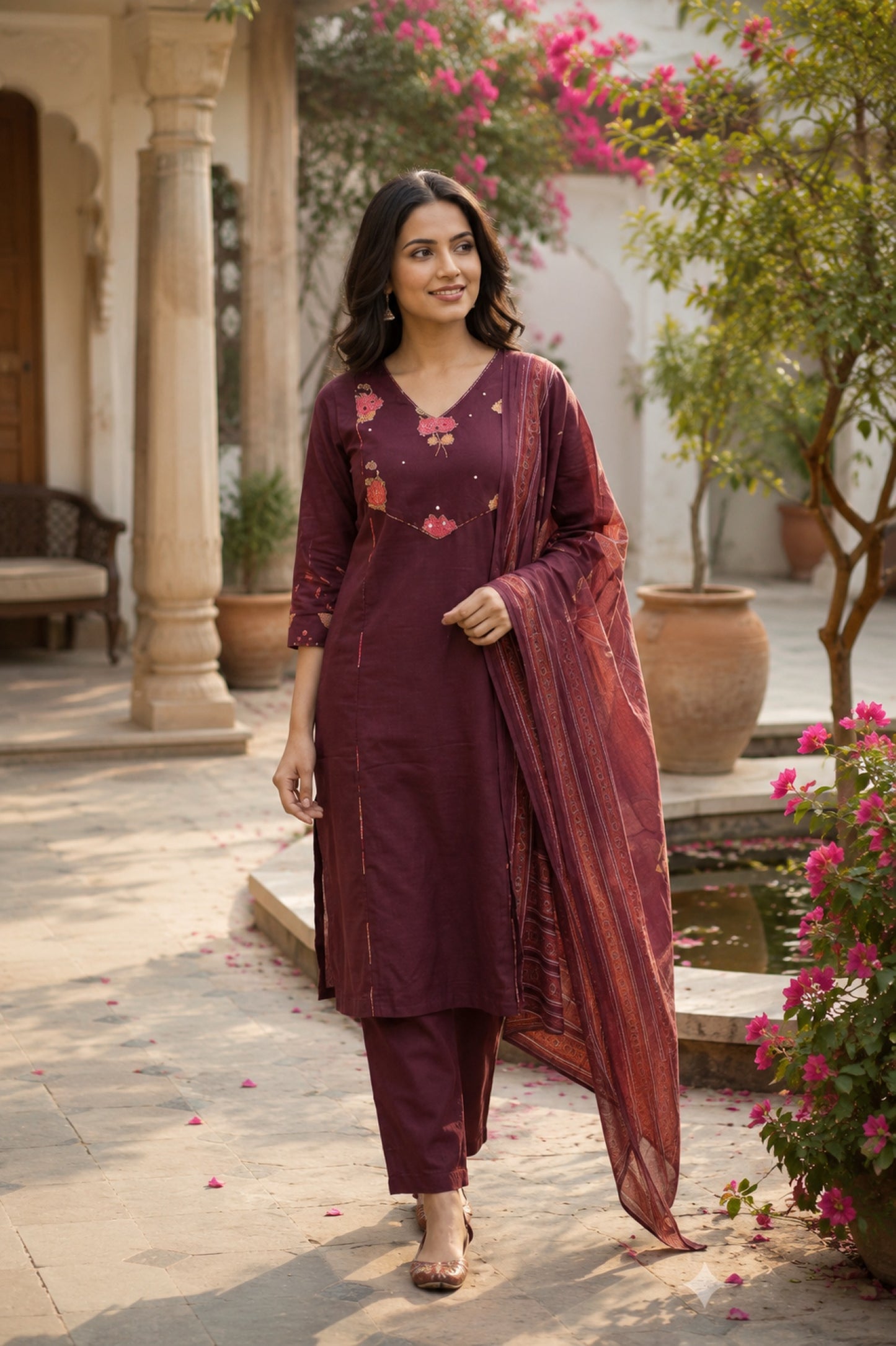 Cotton Lotus Work Kurta Set_KE-0211-01