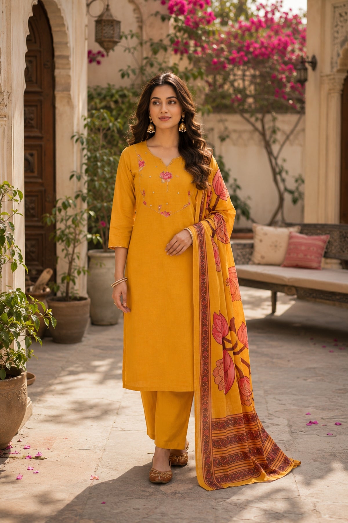 Cotton Lotus Work Kurta Set_KE-0211-02