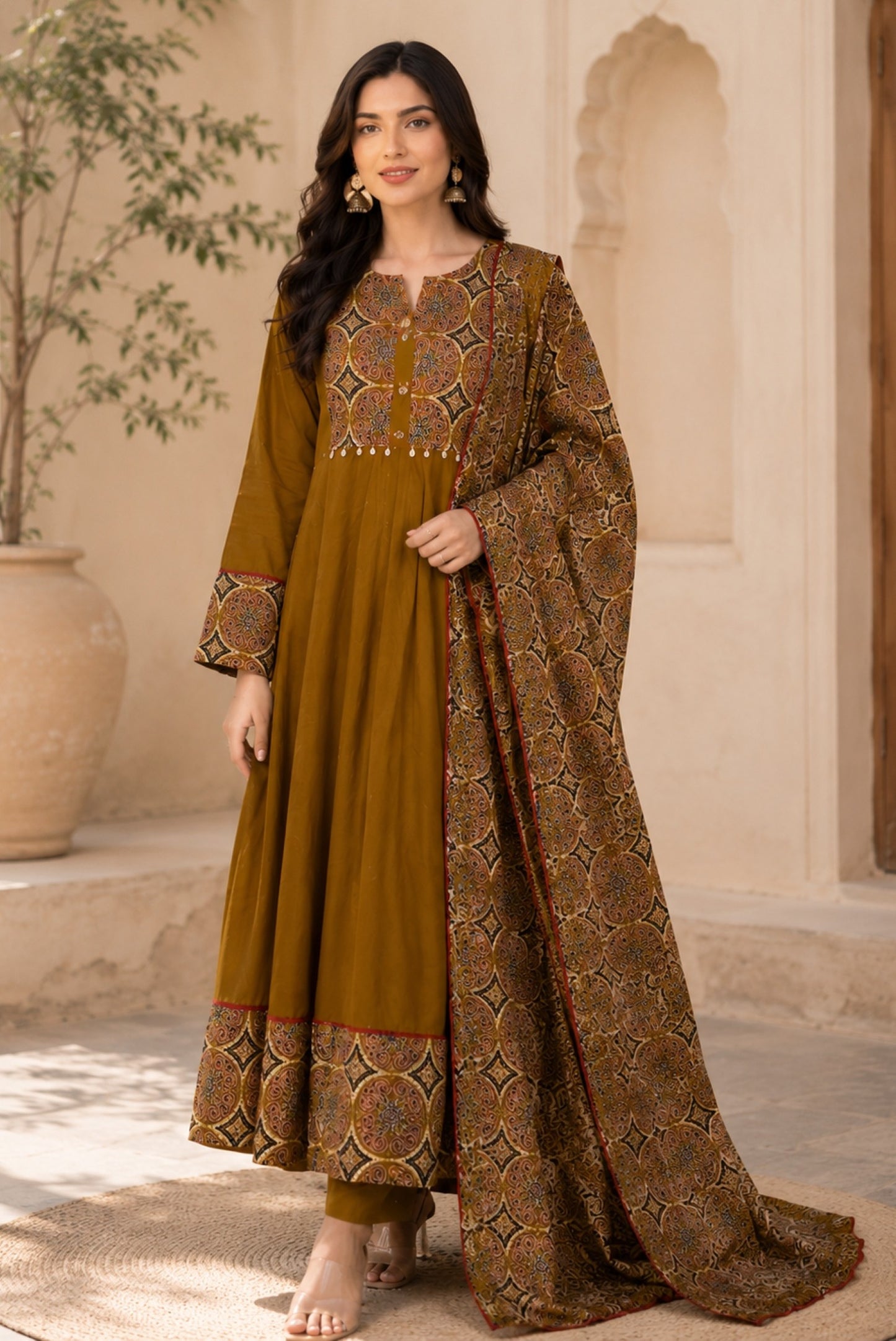 Premium Cotton Anarkali in Ajrak Print_KE-0211-32