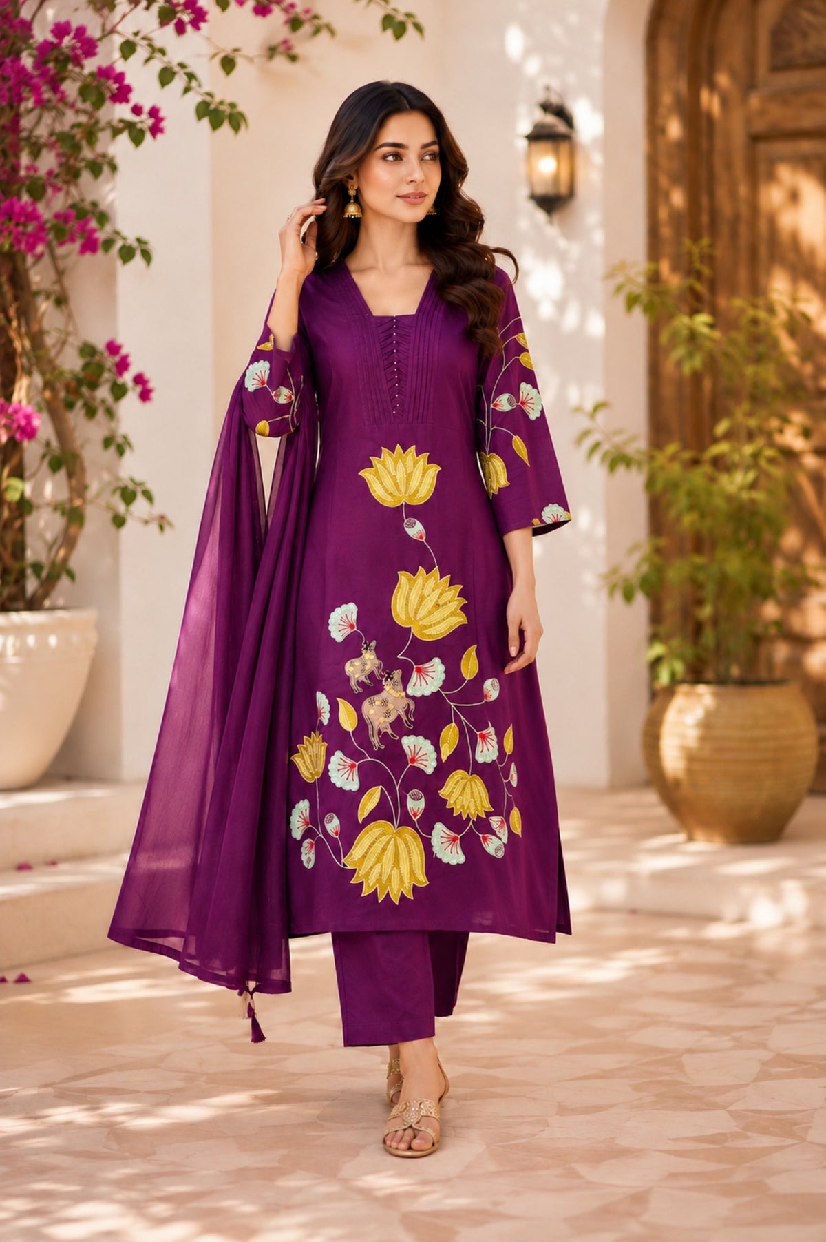 Embroidery Cotton A-Line Kurta Set_KE-0211-13