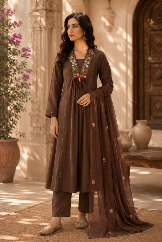 Embroidery Cotton A-Line Kurta Set_KE-0211-16