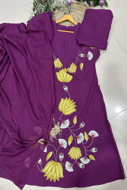 Embroidery Cotton A-Line Kurta Set_KE-0211-13