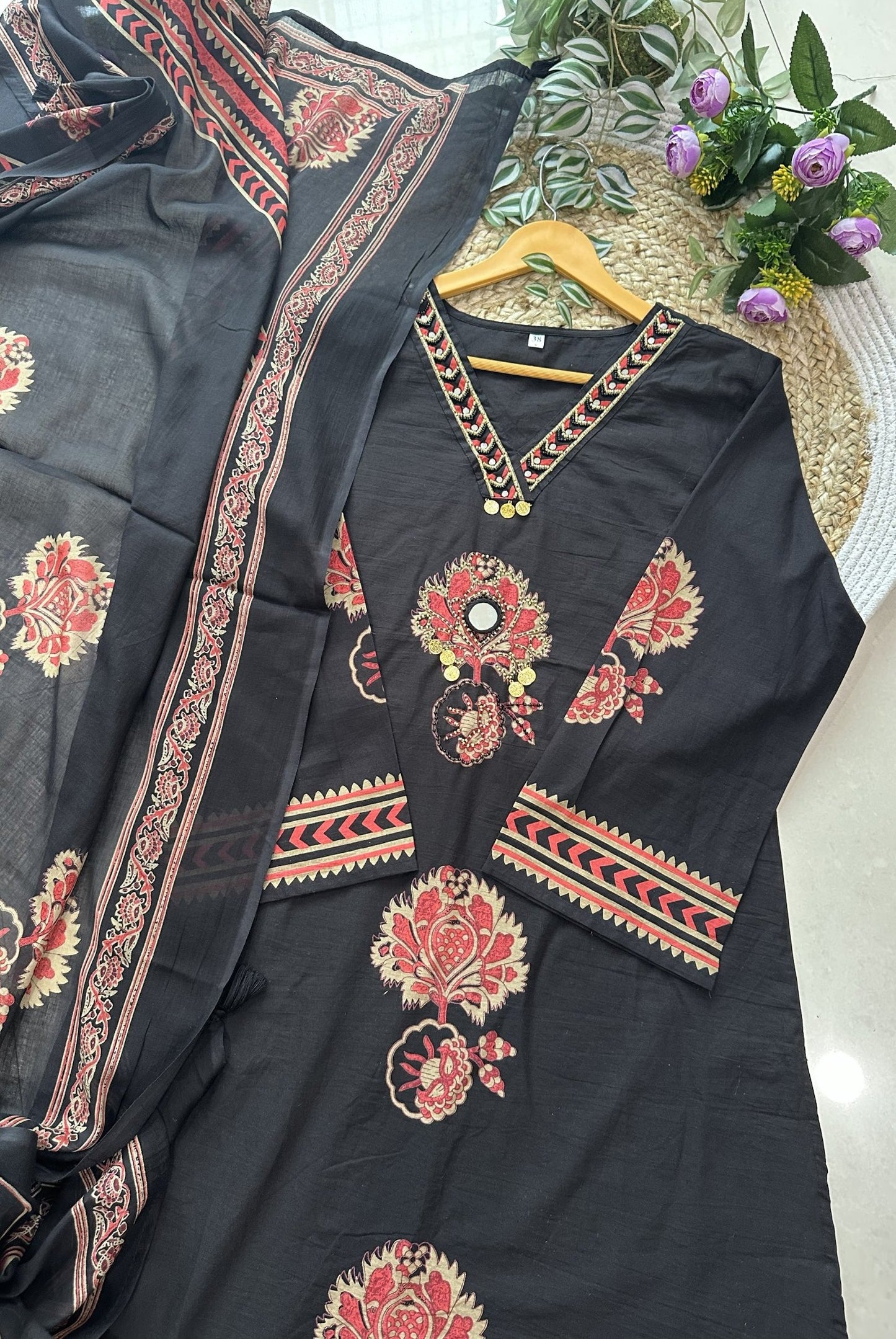 Printed Cotton Handwork Kurta Set_KE-0211-12