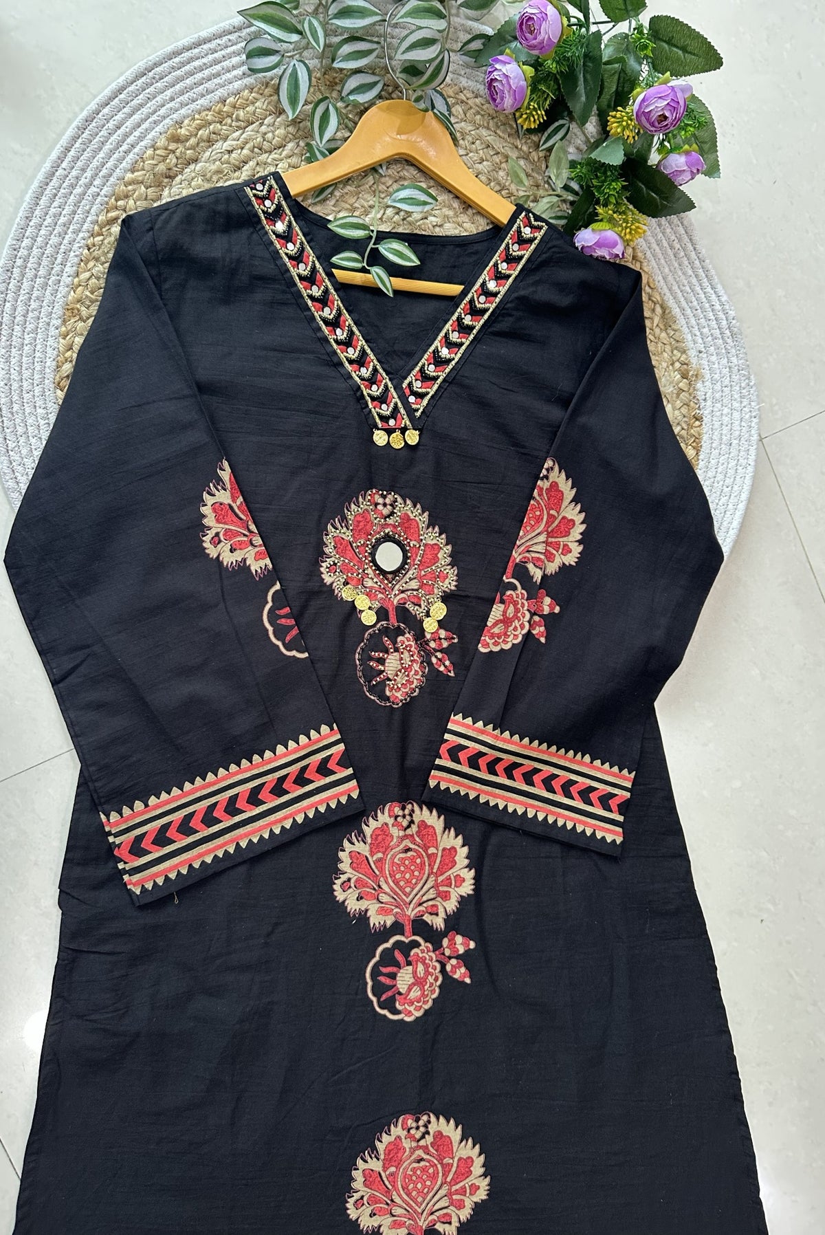 Printed Cotton Handwork Kurta Set_KE-0211-12