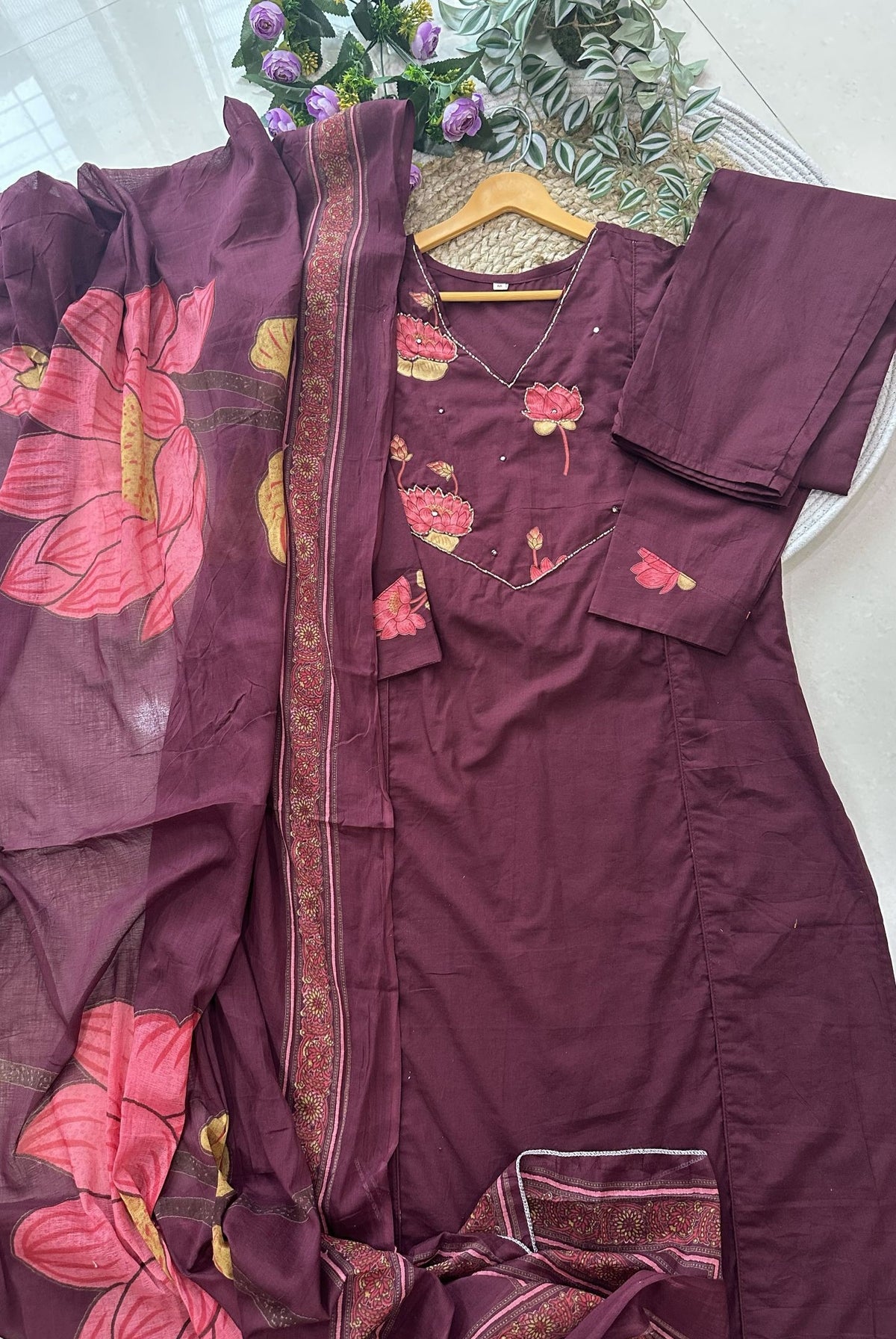 Cotton Lotus Work Kurta Set_KE-0211-01