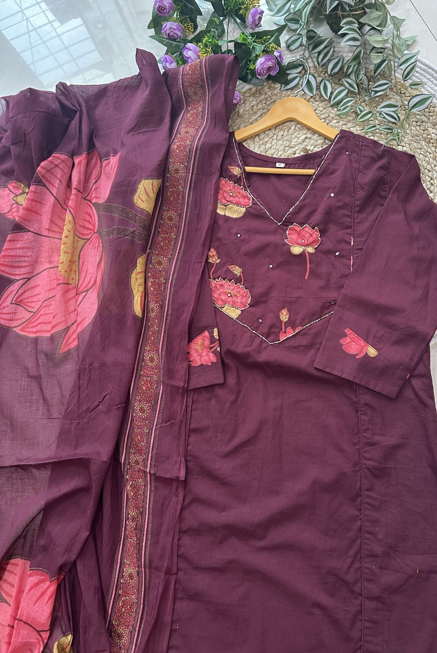 Cotton Lotus Work Kurta Set_KE-0211-01