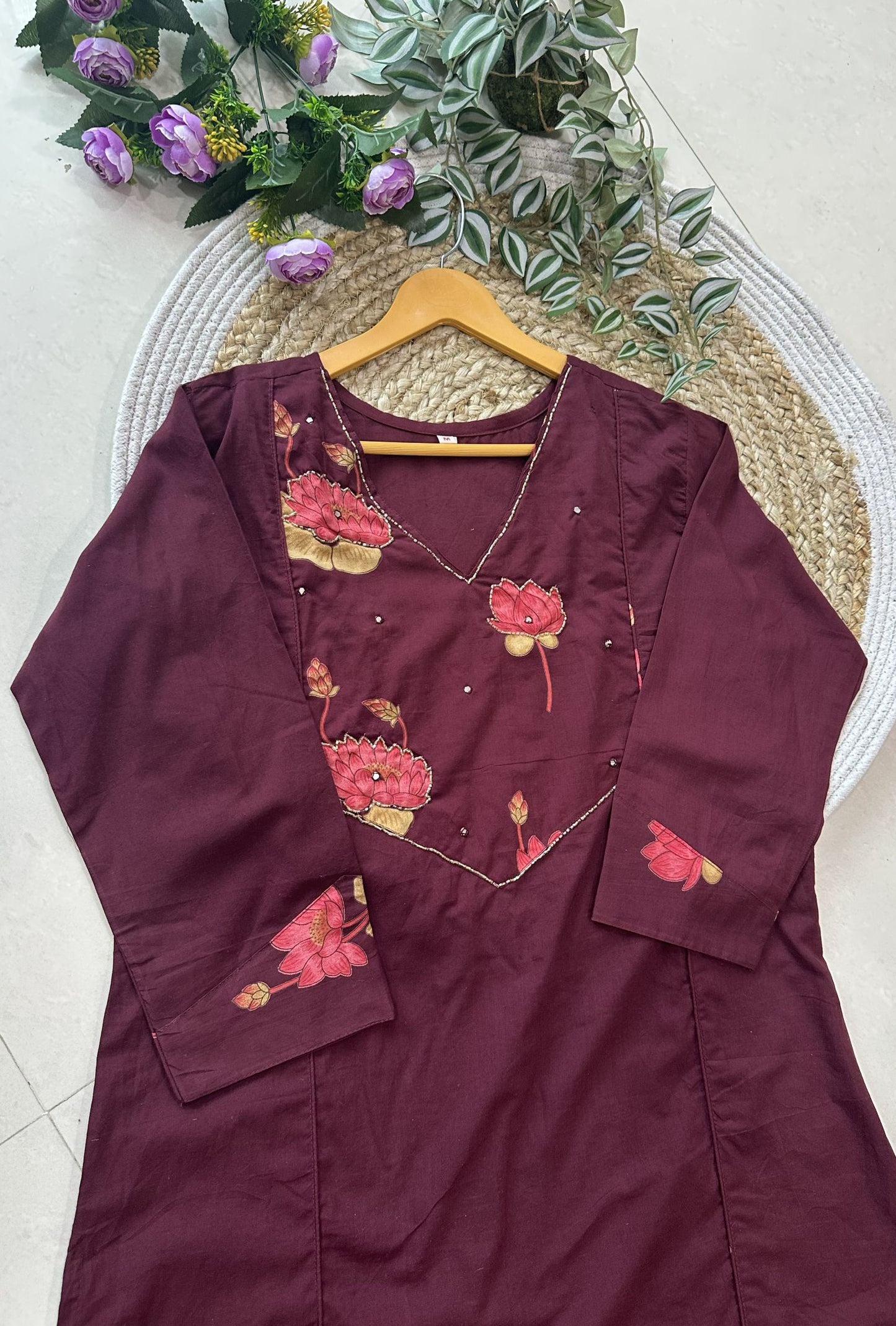 Cotton Lotus Work Kurta Set_KE-0211-01