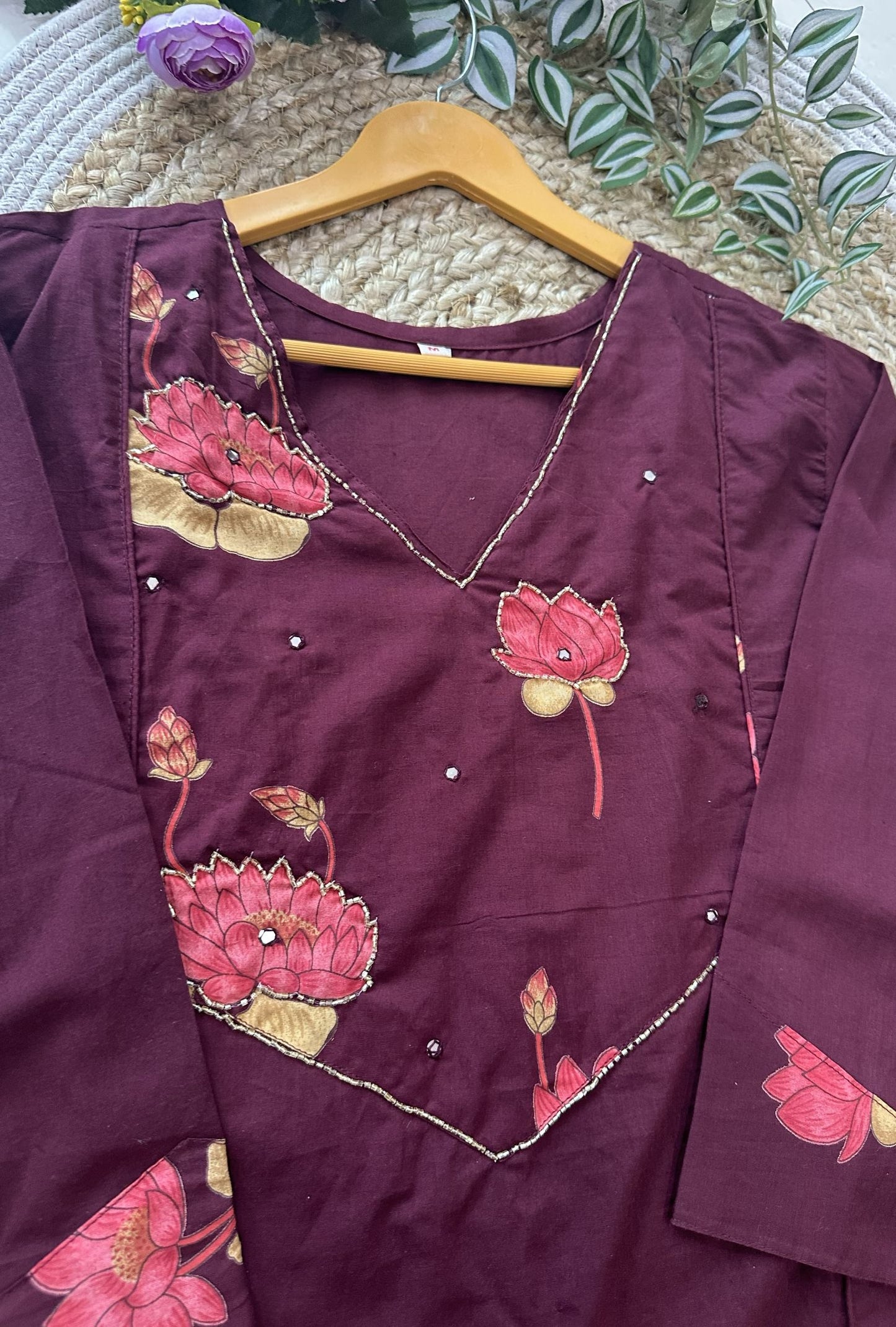 Cotton Lotus Work Kurta Set_KE-0211-01