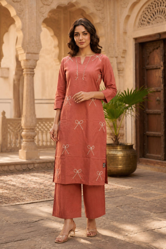 Embroidery Cotton Co-ord Set_KE-0211-22