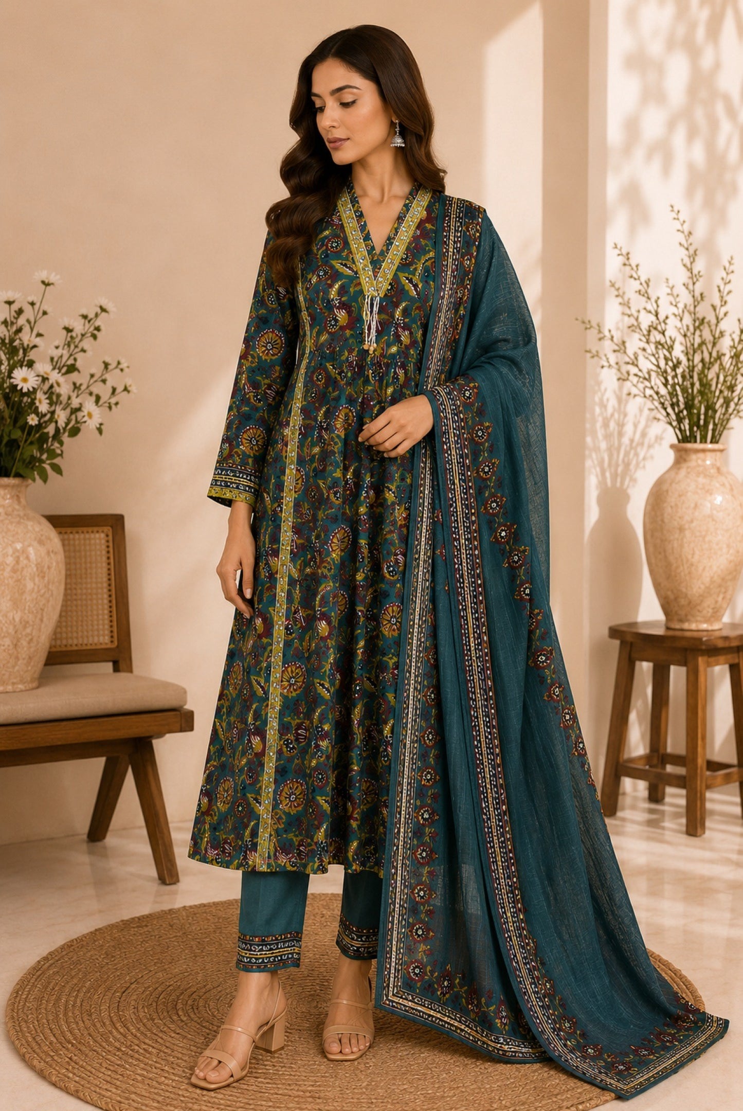 Printed Cotton A-Line Kurta Set_KE-0211-25
