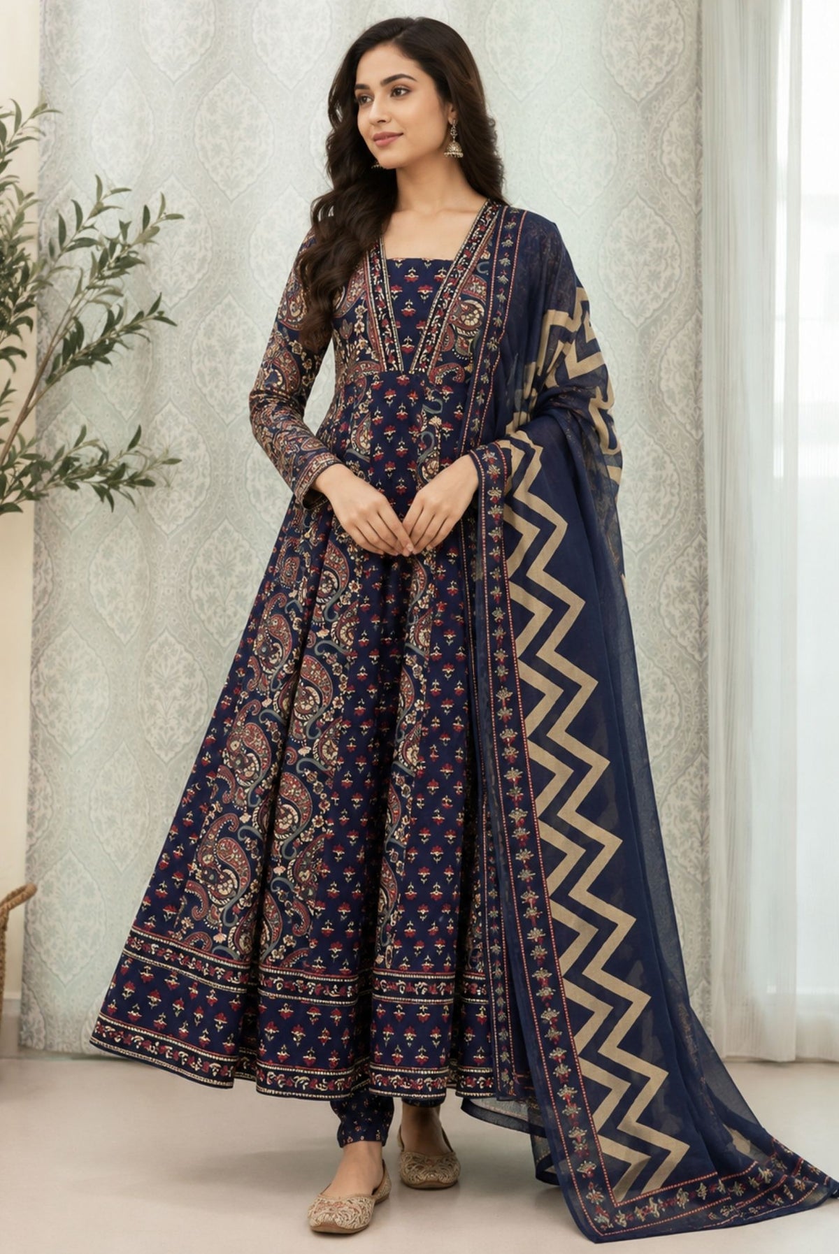 Printed Cotton Anarkali Kurta Set_KE-0211-35