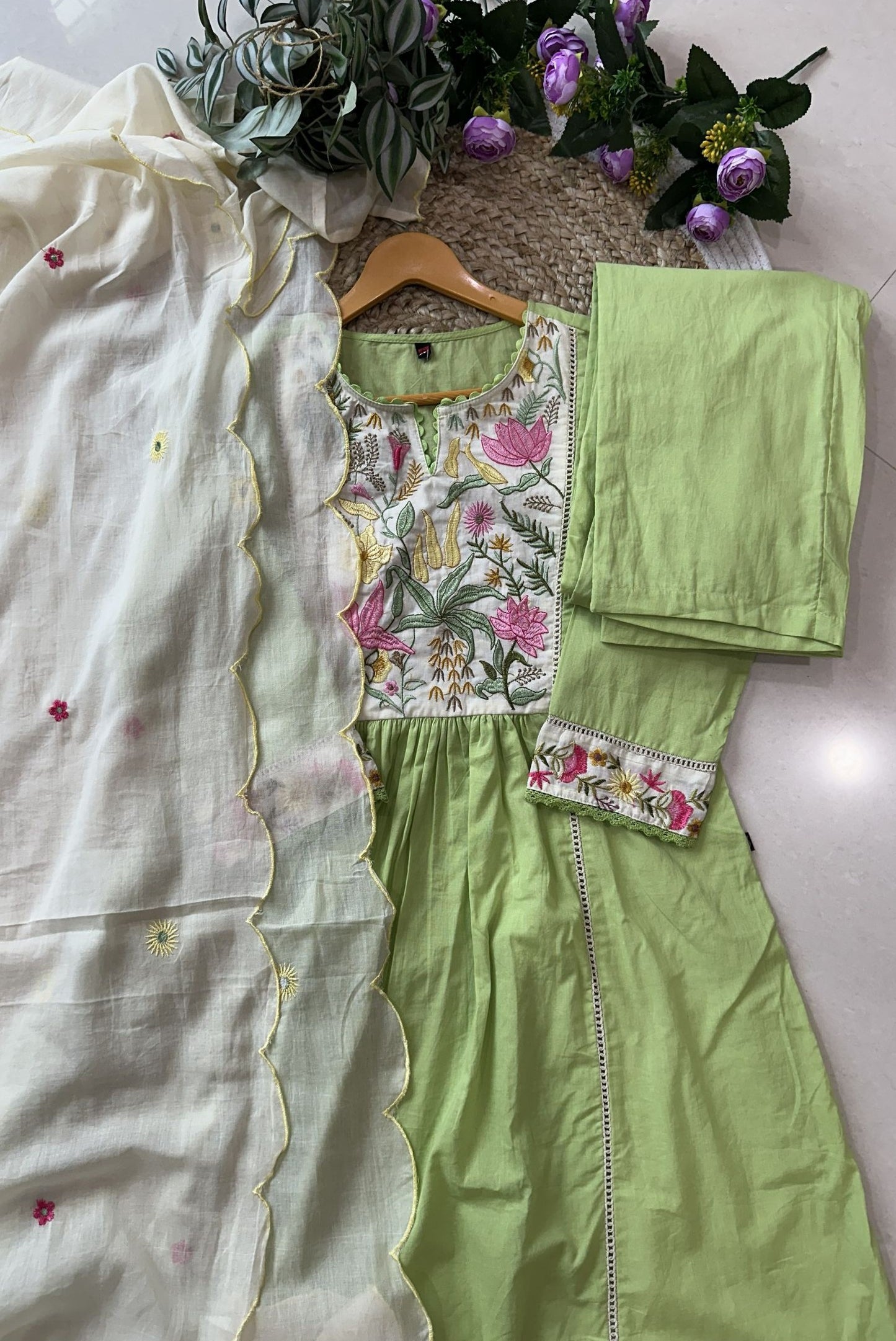 Premium Embroidery Cotton A-Line Kurta Set_KE-0211-52