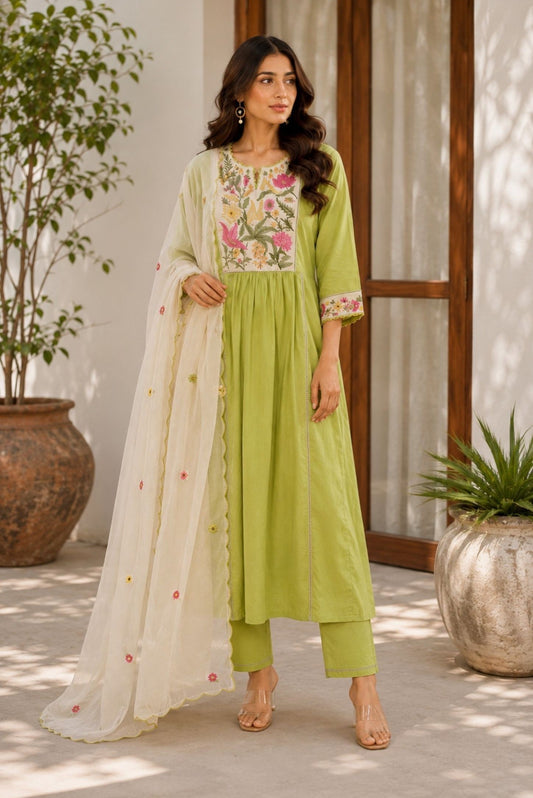 Premium Embroidery Cotton A-Line Kurta Set_KE-0211-52