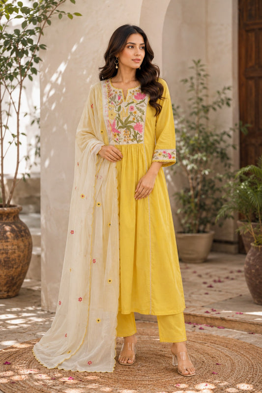 Premium Embroidery Cotton A-Line Kurta Set_KE-0211-53