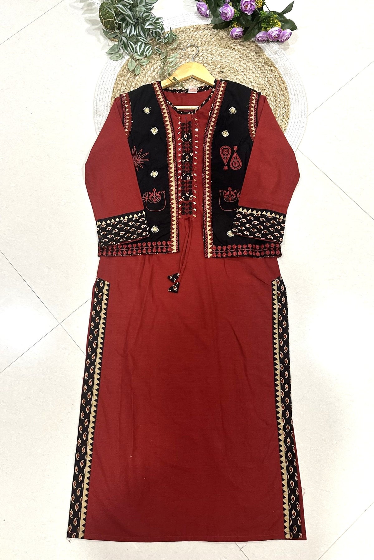 Embroidery Cotton Co-ord Set with Jacket_KE-0211-60