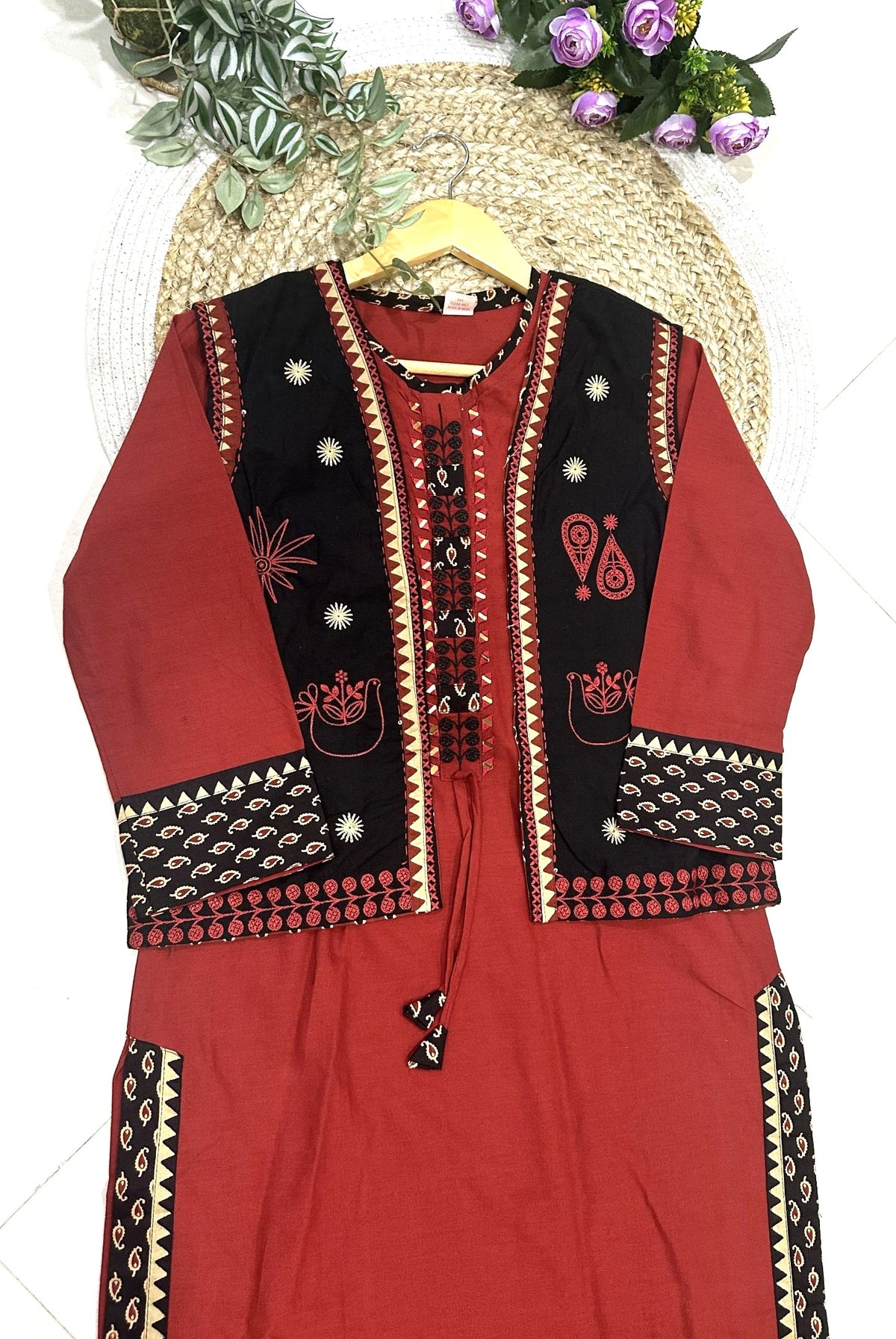 Embroidery Cotton Co-ord Set with Jacket_KE-0211-60
