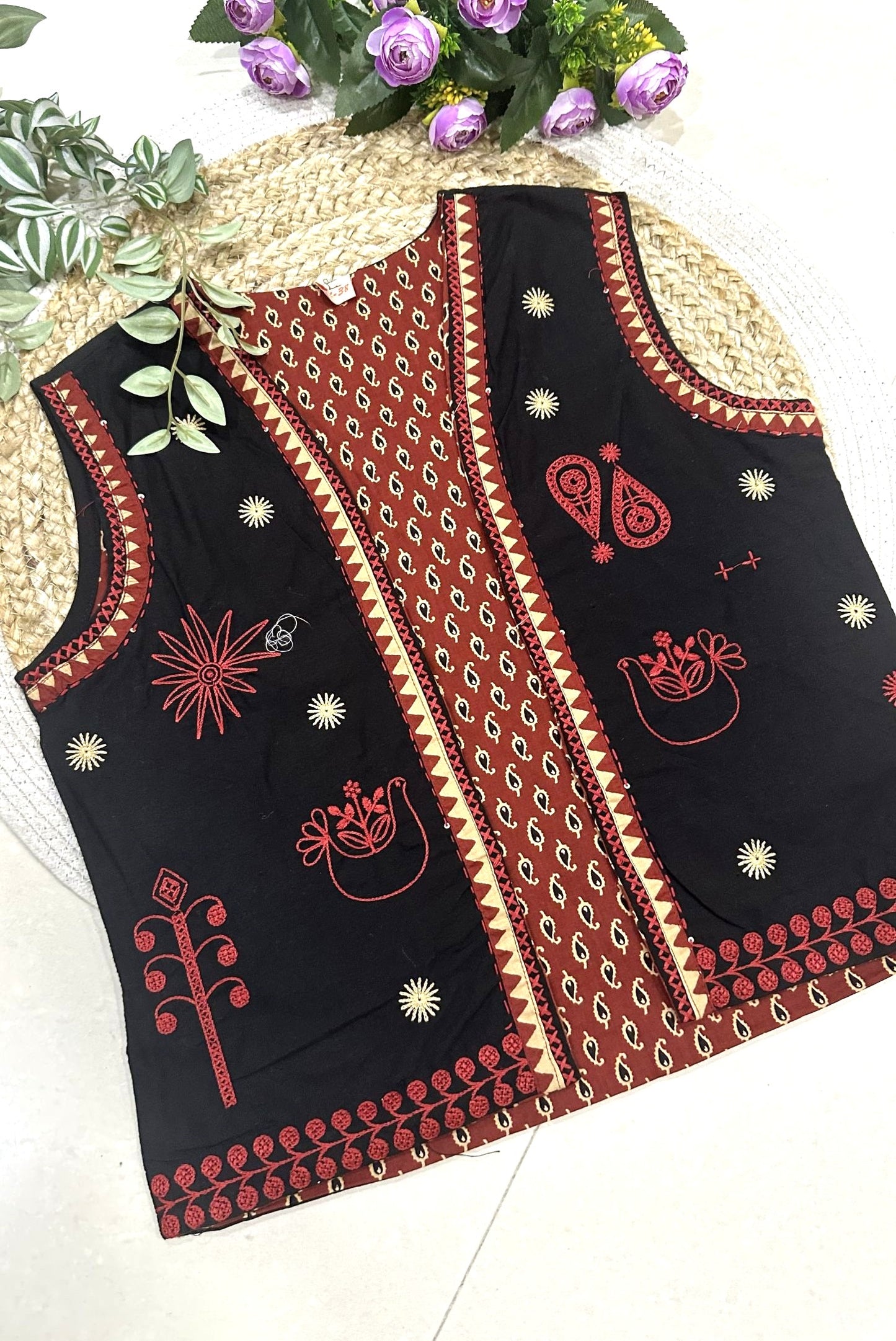 Embroidery Cotton Co-ord Set with Jacket_KE-0211-60
