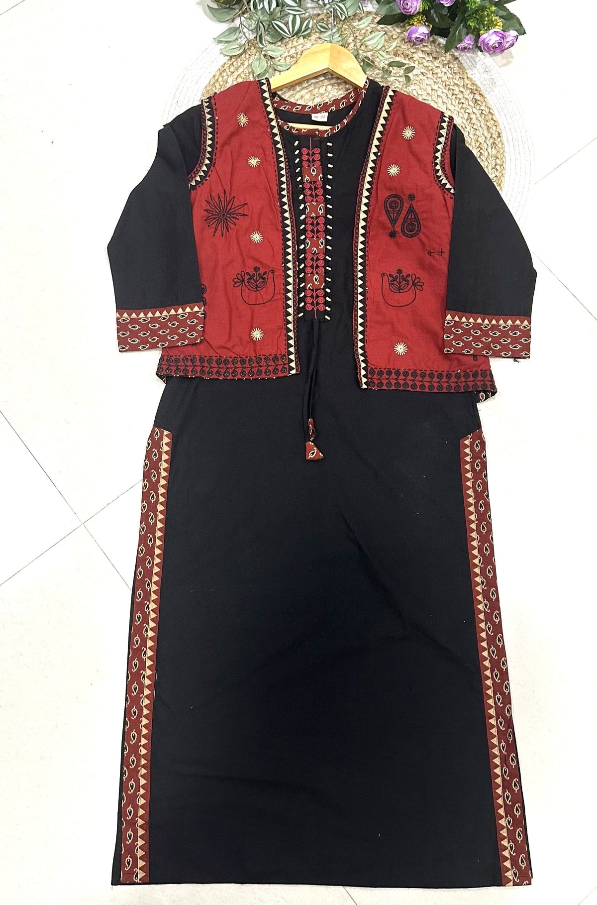 Embroidery Cotton Co-ord Set with Jacket_KE-0211-61