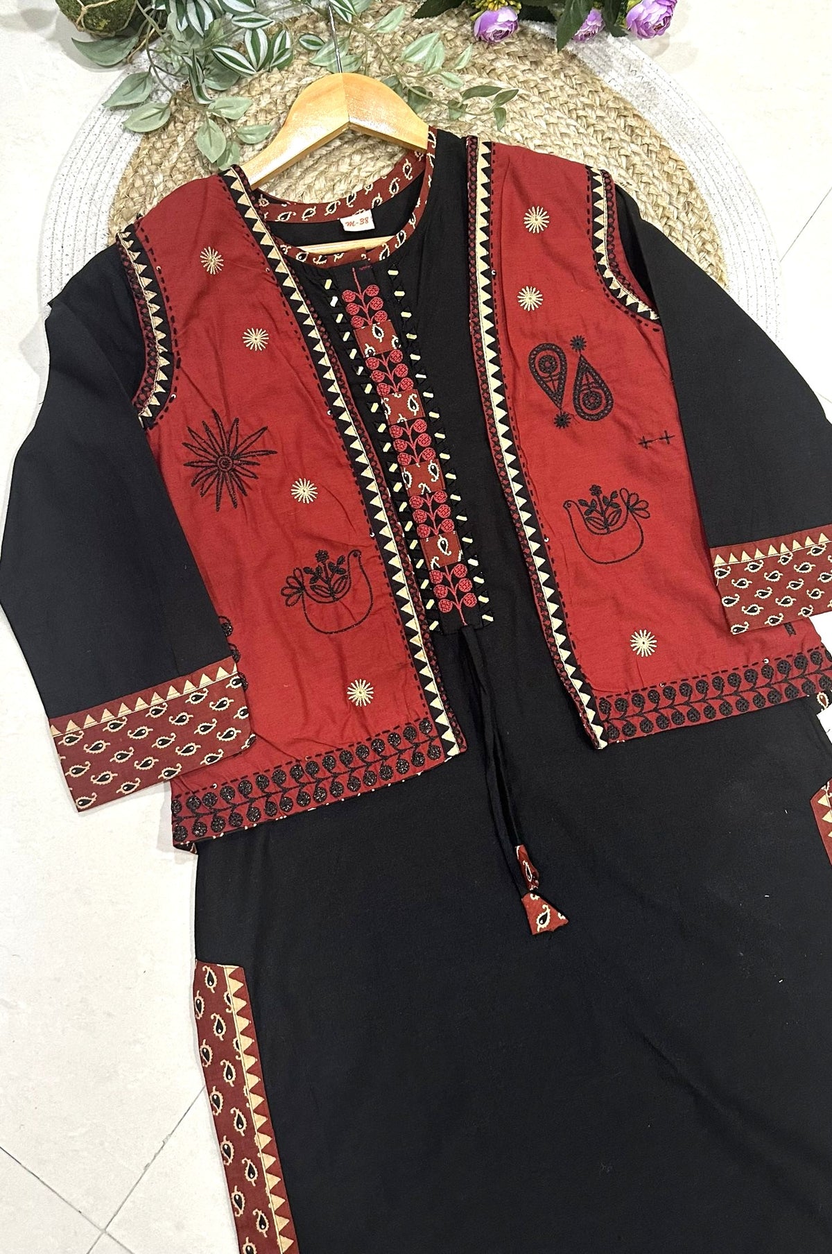 Embroidery Cotton Co-ord Set with Jacket_KE-0211-61