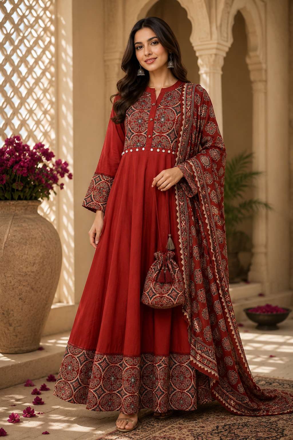 Premium Cotton Anarkali in Ajrak Print_KE-0211-33