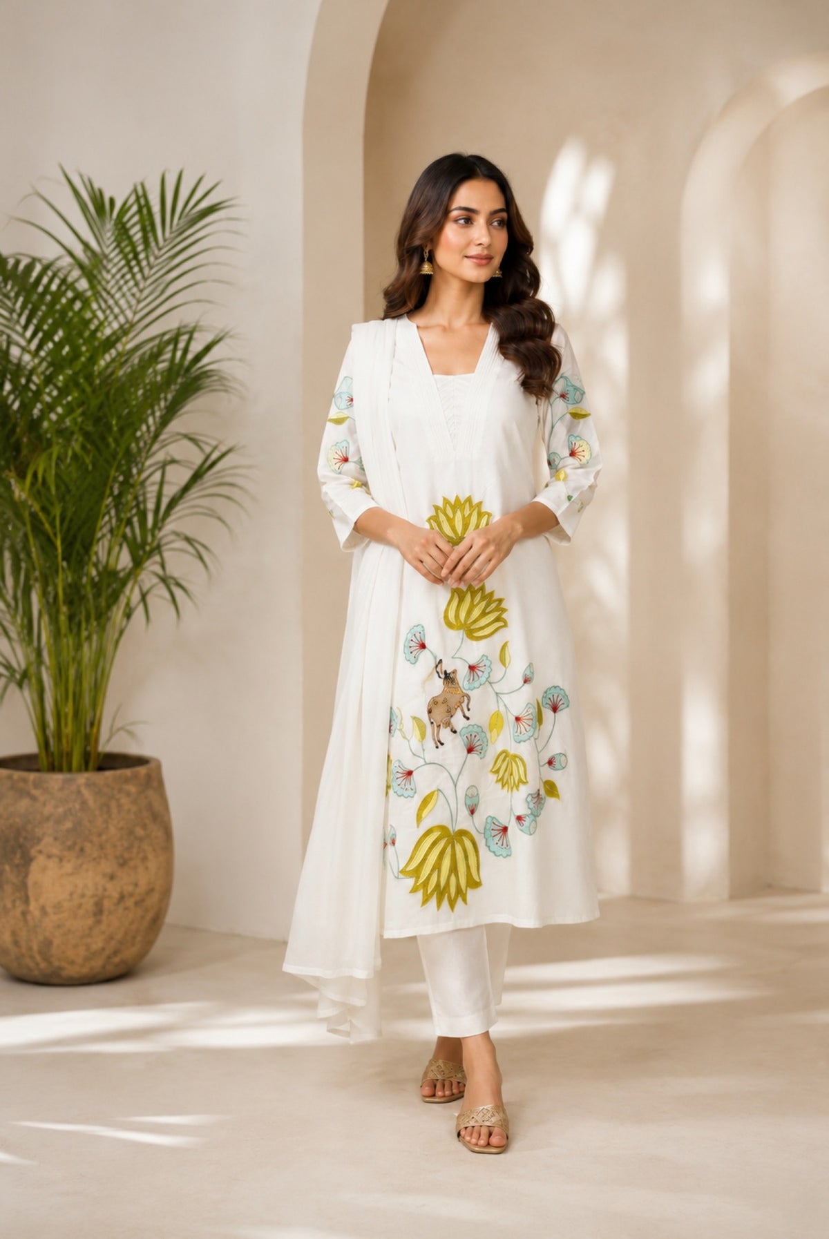 Embroidery Cotton A-Line Kurta Set_KE-0211-14