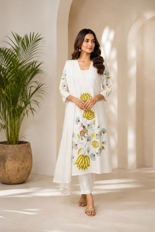 Embroidery Cotton A-Line Kurta Set_KE-0211-14